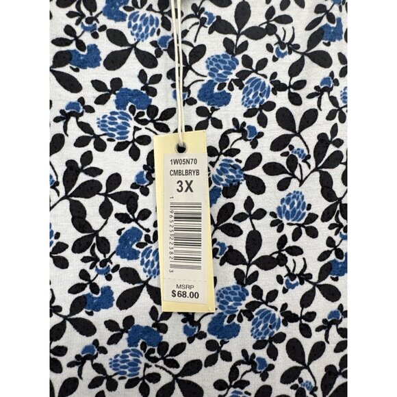 Max Studio Womens Ruffled Sleeve Floral Print Top size 3X plus Blue knit new $68 - Picture 4 of 6